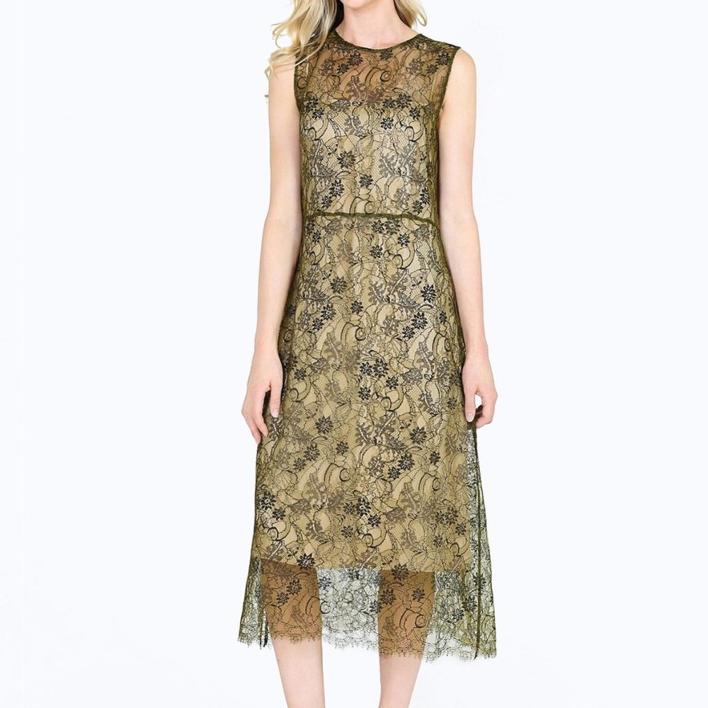 Vince Sleeveless Lace Dress Botanica green over nude - XS